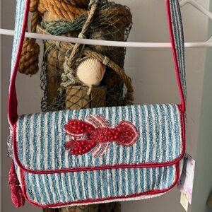 Nautical Striped Crossbody Bag with Lobster Embroidery
